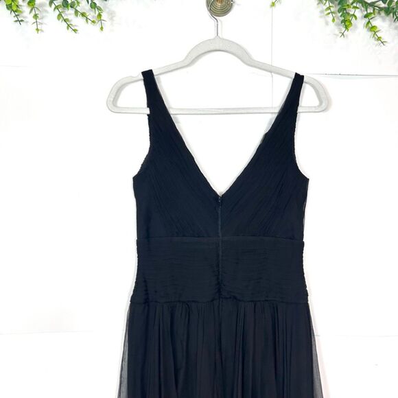 Tadashi Collection midi Dress sz 6 Black Silk Chiffon Pleated Sleeveless v neck - Picture 3 of 15